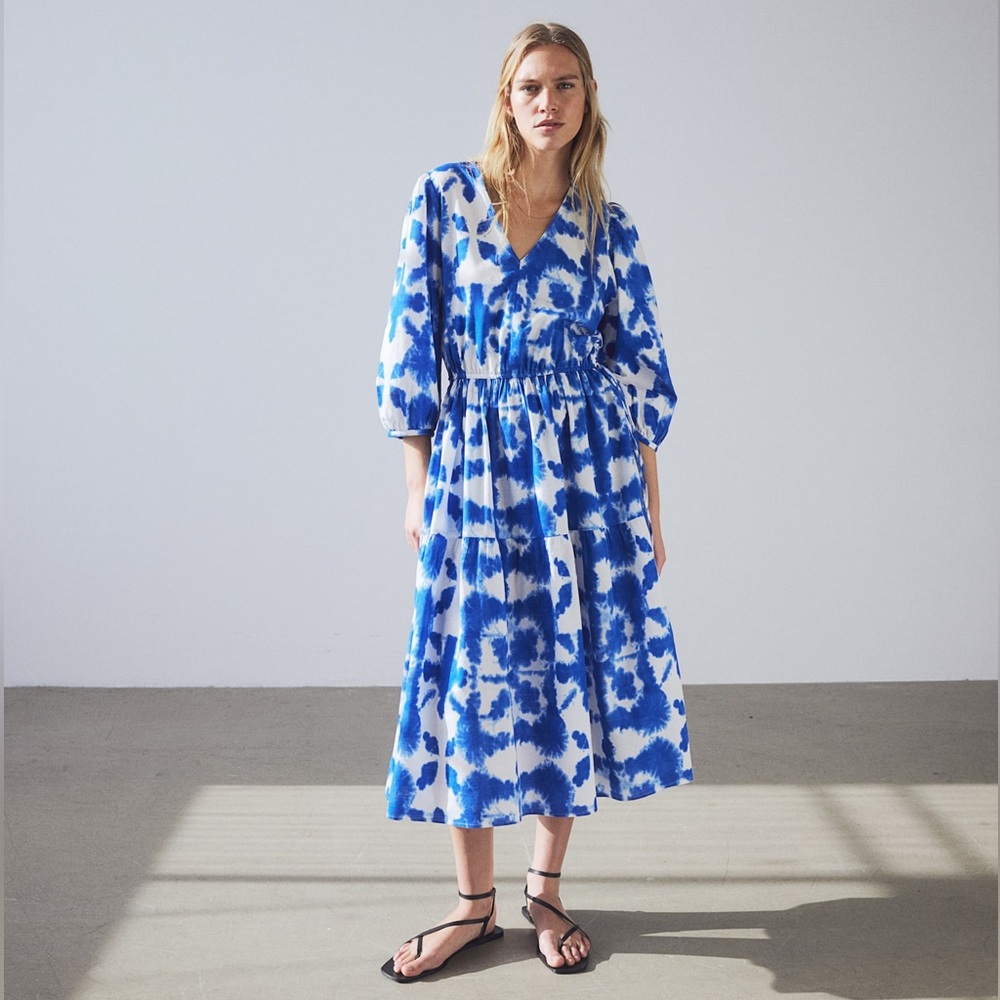 H&M Blue and White Tie-Dye Dress XL